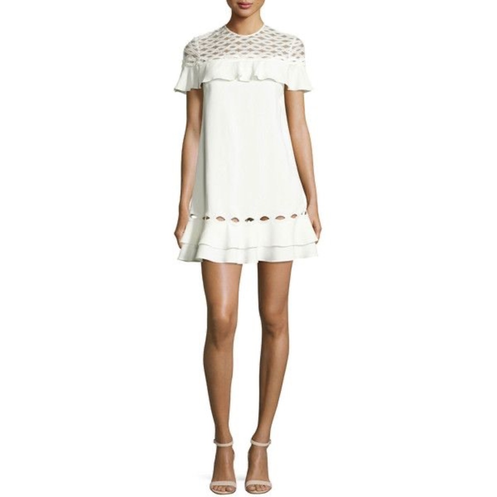 Jonathan Simkhai Cape  Short-Sleeve
Ruffle Dress in white size 12